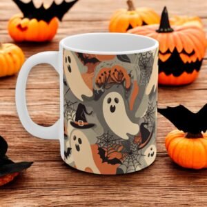 Halloween Decor Mug - Spooky Ghosts Design - Fall Coffee Cup for Halloween Party - Ghouls & Ghosts mug